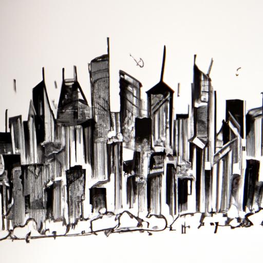 Take in the breathtaking view of a city skyline at night with this stunning pen sketch that perfectly captures the vibrancy and energy of the city.