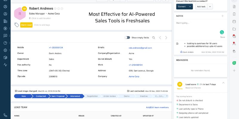 Most Effective for AI-Powered Sales Tools is Freshsales